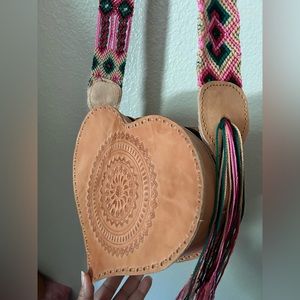 Mexican artisan leather heart shaped crossbody